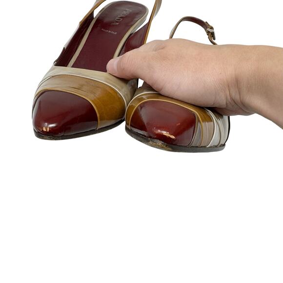 Prada Vintage Y2K Brown Leather Slingback Mule Pumps Logo Heels EU 39 - Picture 3 of 9